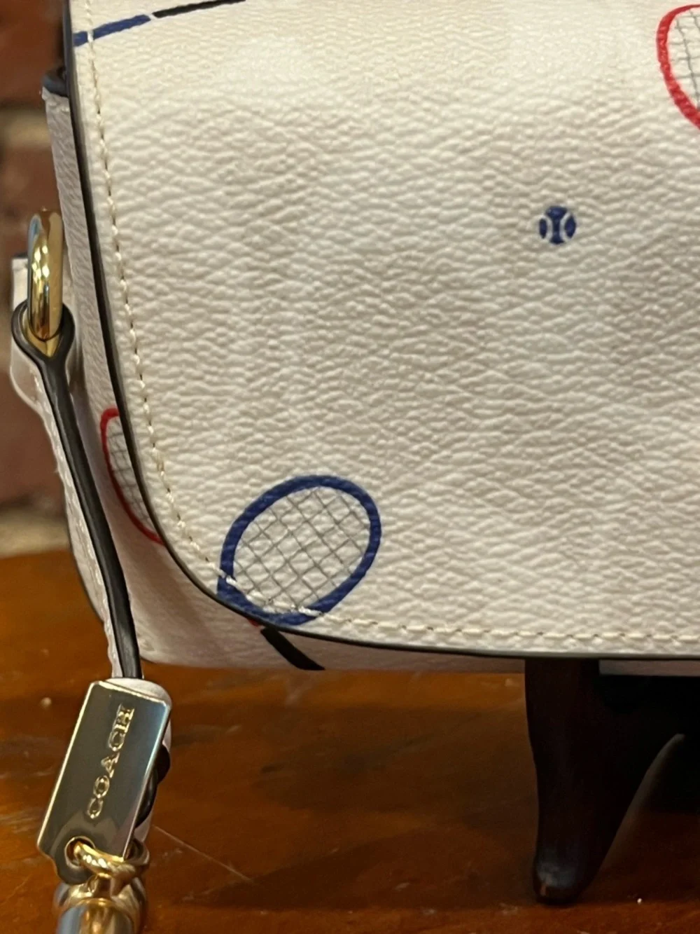 Coach Tennis Print Eyeglass Case Holder Wristlet Pouch Wallet White Leather New - Picture 4 of 15